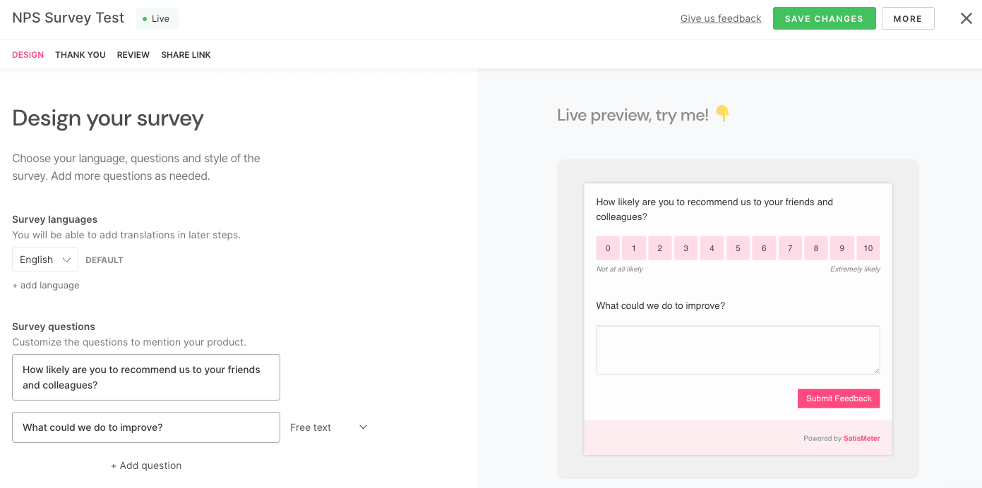 Design your first NPS Survey with SatisMeter