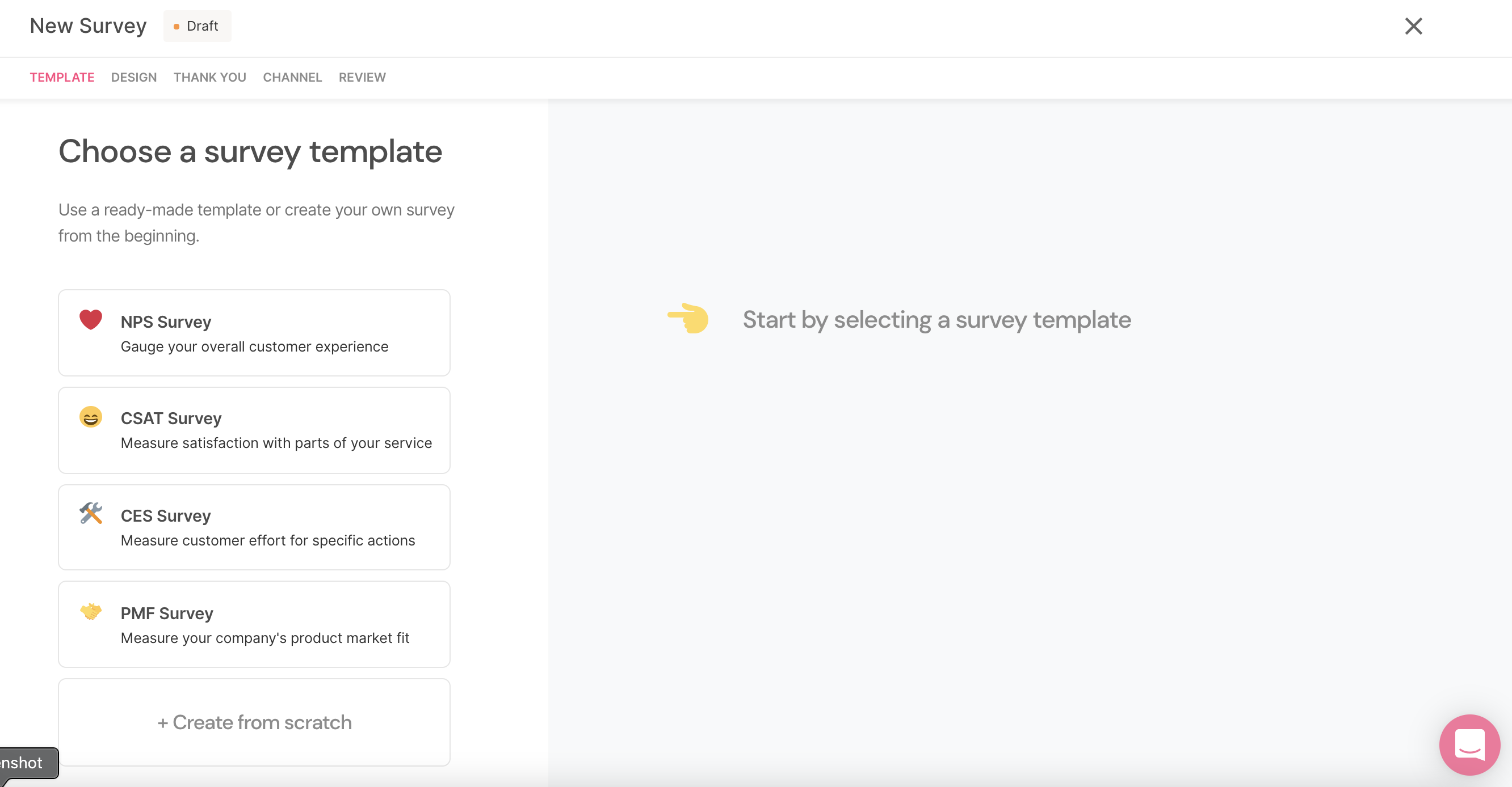 SatisMeter New Survey Designer - Choose your template