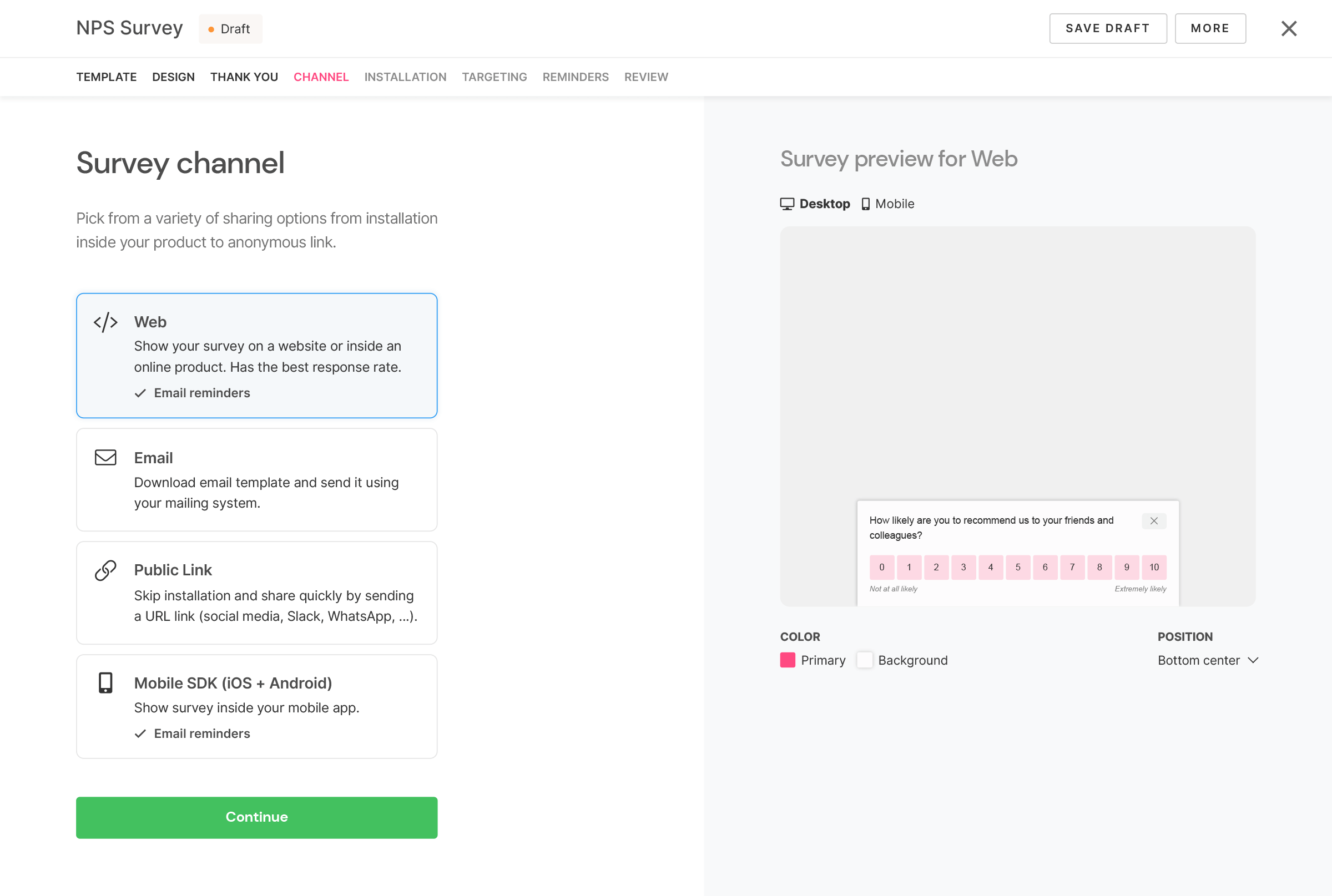 SatisMeter Channel Screen