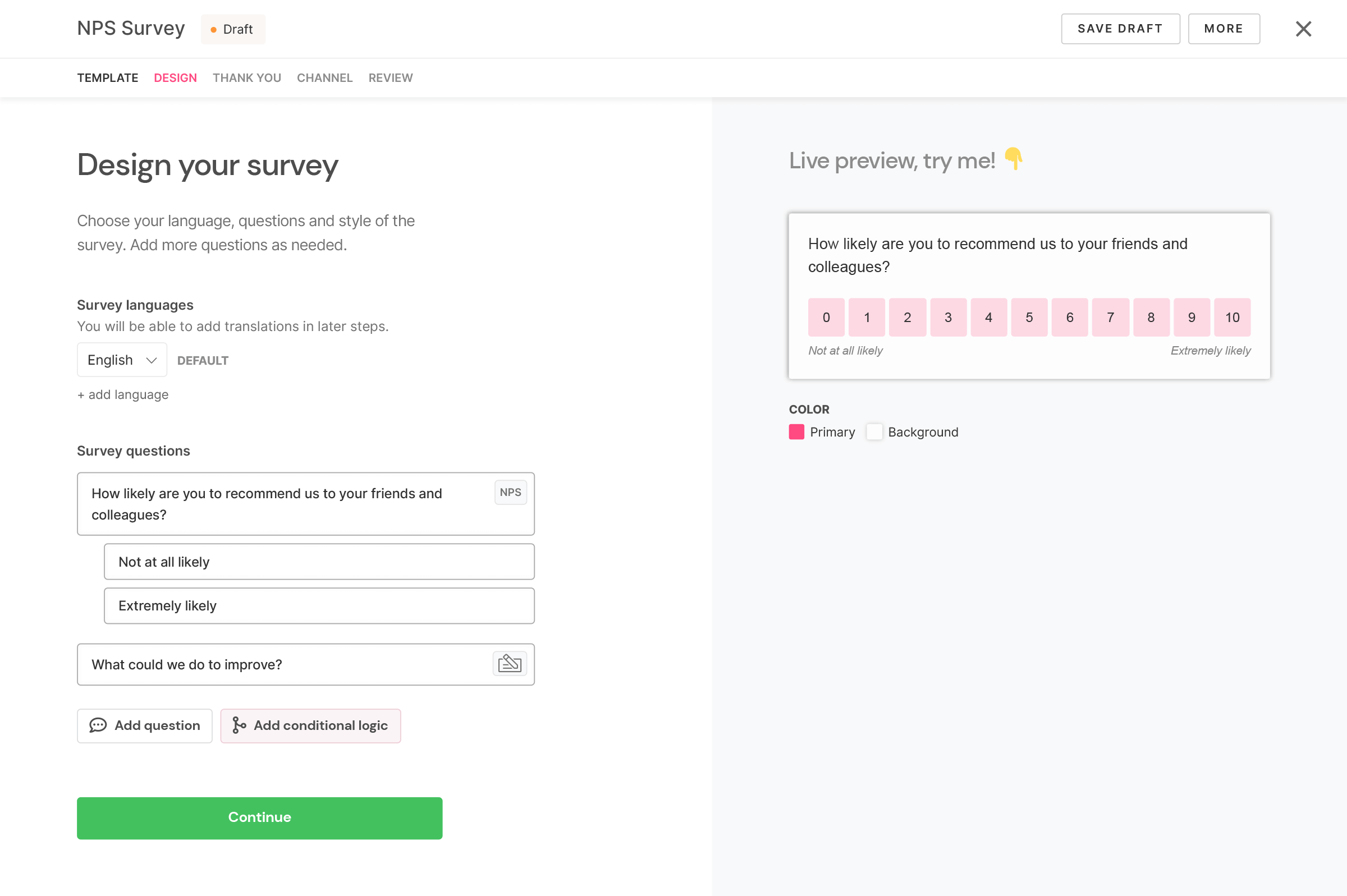 SatisMeter Design Screen