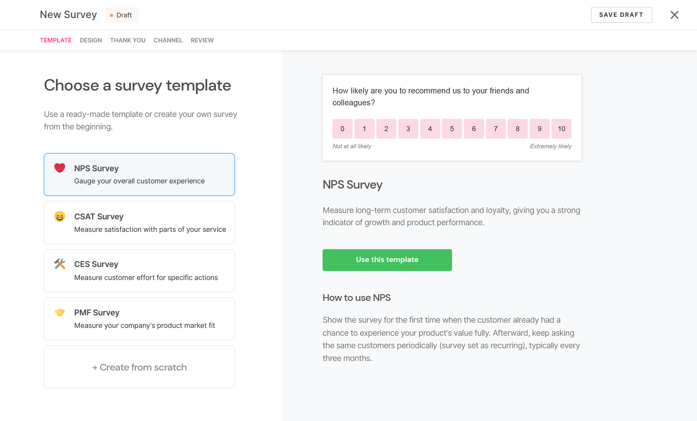 SatisMeter Templates Screen